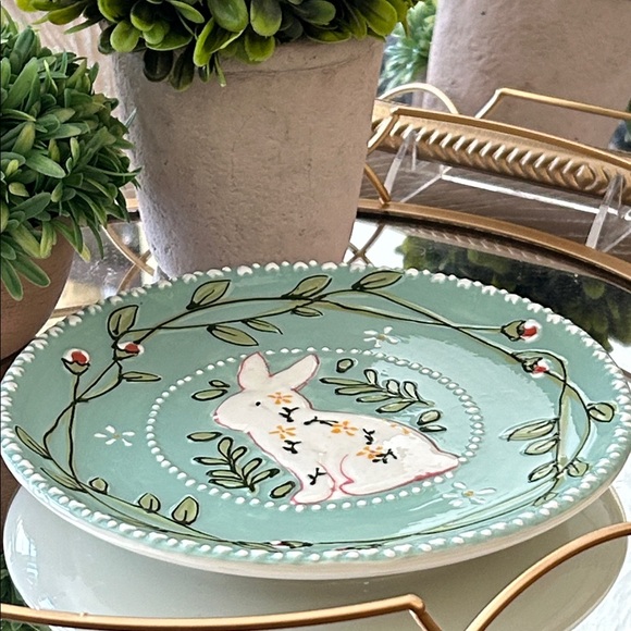 NEW! Vintage Inspired Shabby Chic Ceramic Floral Bunny Serving Plate - Picture 5 of 8